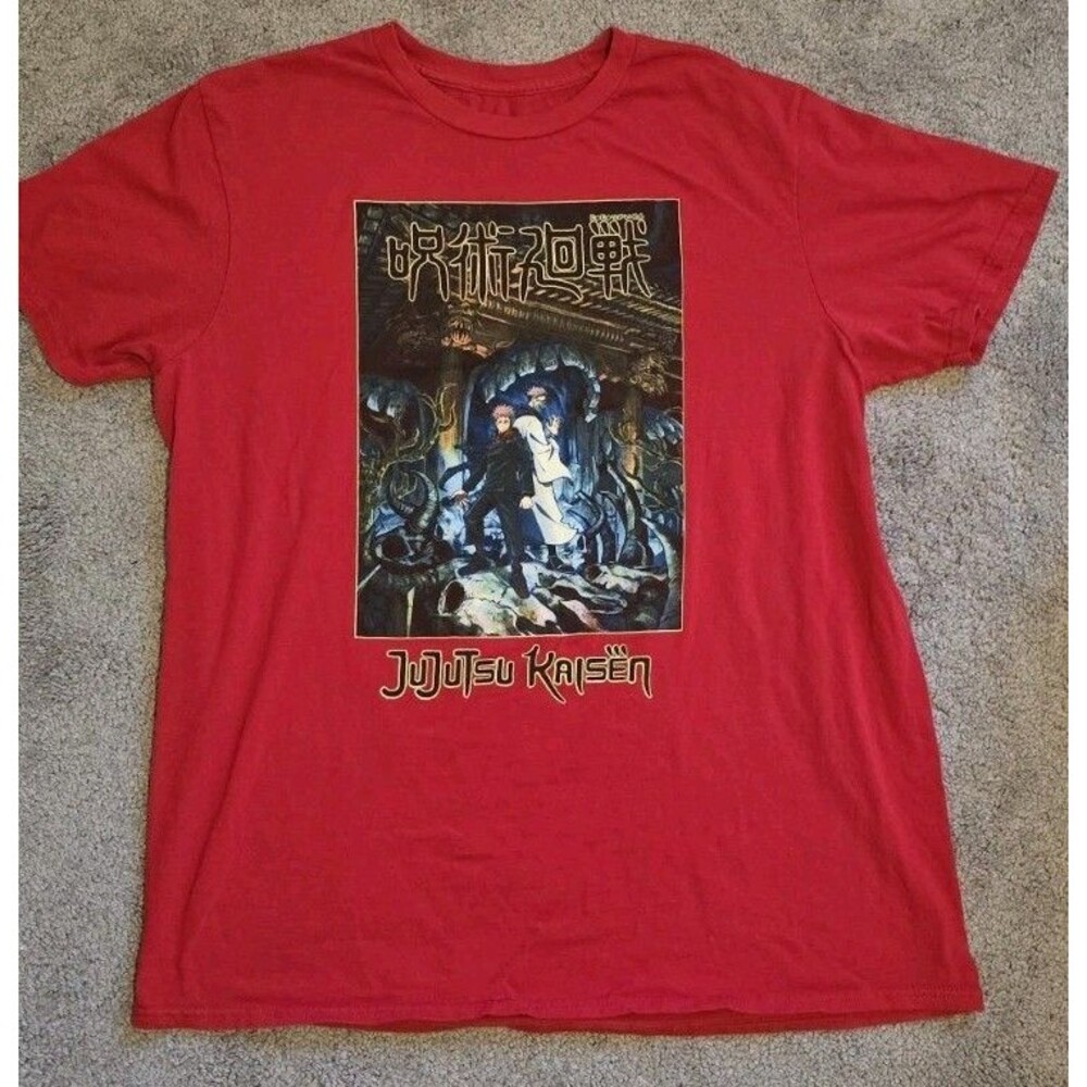 Crunchyroll Jujutsu Kaisen Red Anime T-Shirt MAPPA Yuji Itadori Satoru Gojo